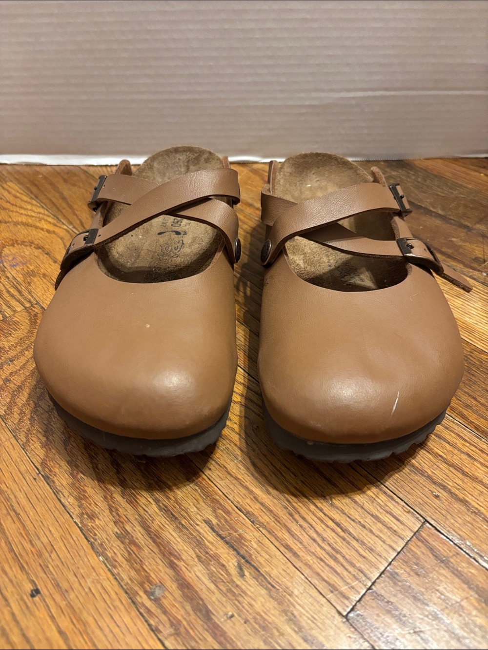 Birki’s Brown Leather Clog Mary Jane with Adjustable Straps ladies size 9